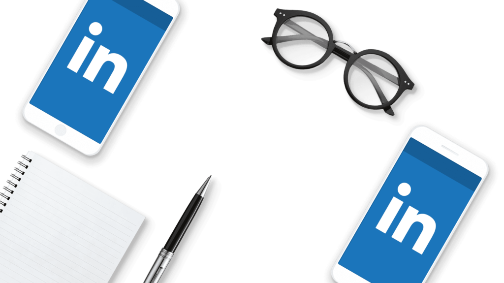 glass and linkedin icon on phone